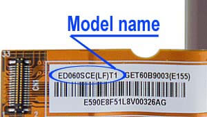 Marking area with the name of the model on the display ED060<wbr>SCE<wbr>(LF)