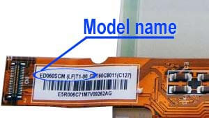 Marking area with the name of the model on the display ED060<wbr>SCM<wbr>(LF)