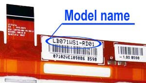 Marking area with the name of the model on the display LB071<wbr>WS1<wbr>-RD01