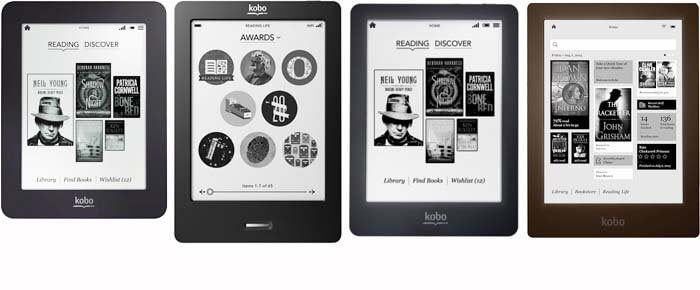 Ридеры Kobo: Kobo mini, Kobo touch, Kobo Glo, Kobo aura.