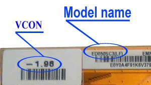 Marking area with the name of the model on the display ED050<wbr>SC3<wbr>(LF)