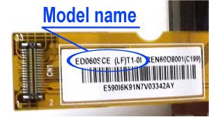 Marking area with the name of the model on the display ED060<wbr>SCE<wbr>(LF)<wbr>T1-0