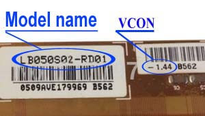 Marking area with the name of the model on the display LB050<wbr>S01<wbr>-RD02